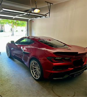 Side profile of Corvette C8 Z06 with RVRN custom chrome wheels RV-DC29