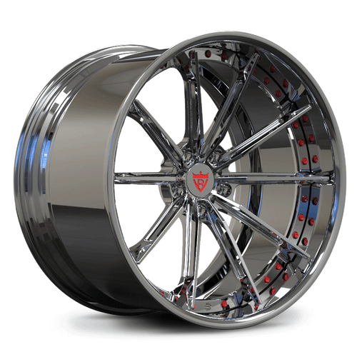 Custom forged 2-piece concave wheel featuring chrome finish and unique design, ideal for Corvette C8 and custom applications.