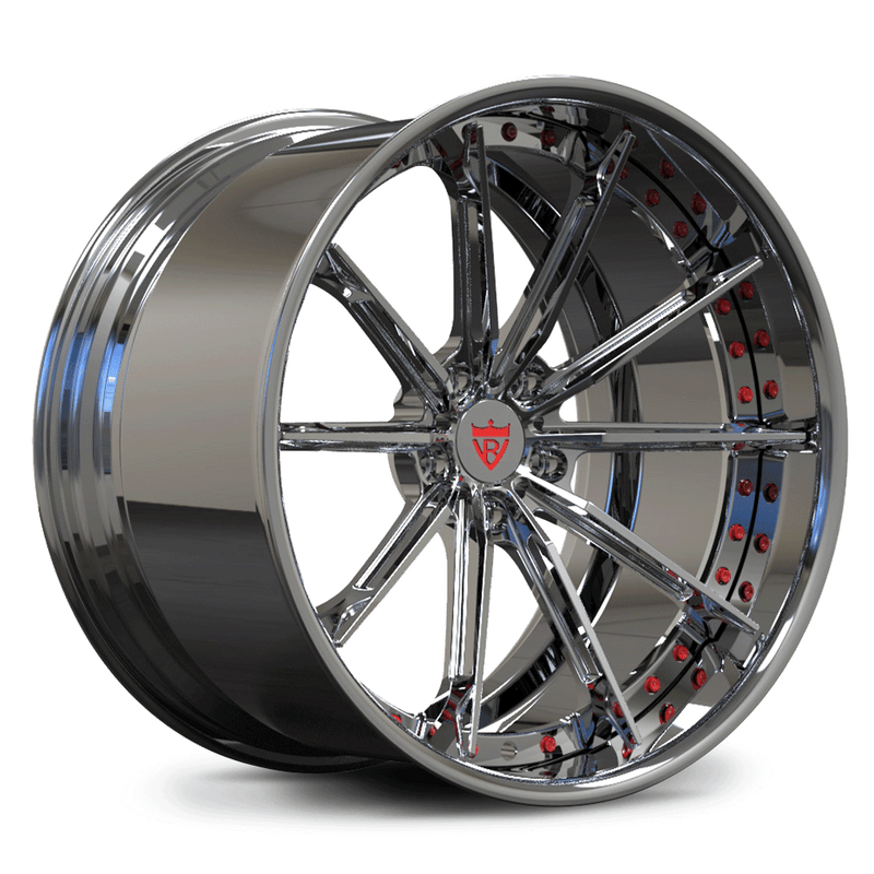 Custom forged 2-piece concave wheel featuring chrome finish and unique design, ideal for Corvette C8 and custom applications.