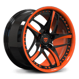 Custom forged monoblock wheel with full orange inner barrel, 5-spoke design for track builds, show cars, and daily drivers.