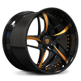 Custom 2-piece forged deep dish 5-spoke wheel with bronze spoke accents, aggressive lip design for high-performance vehicles.