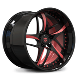 Custom 2-piece forged deep dish wheel with rose gold inner barrel offset finish, forged aluminum design for sports and luxury cars.