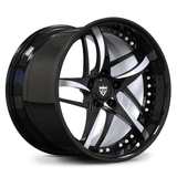 Custom 2-piece forged deep dish wheel with white inner barrel offset finish, forged aluminum design for sports and luxury cars. 