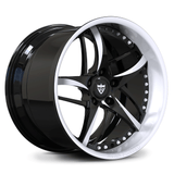 Custom 2-piece forged deep dish wheel with white lip finish, bold 5-spoke forged design for Corvette, Mustang, and other performance cars.  