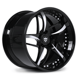 Custom 2-piece forged deep dish 5-spoke wheel with white spoke accents, aggressive lip design for high-performance vehicles.