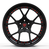 Custom-forged 2-piece wheel RV-DF04 in black with red accents, 17"-26" sizes available, compatible with Dodge Dakota R/T, 6 lug and OEM TPMS.