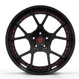 Custom forged 2-piece wheel RV-DF04 with black finish and red accents, available in 17"-26" sizes for Dodge Dakota R/T and other vehicles.