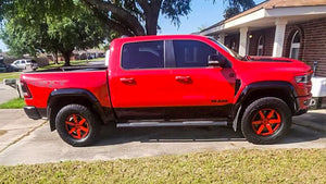 Rear angle of 2022 Dodge Ram TRX showcasing RVRN DF14 20x9 forged truck wheels