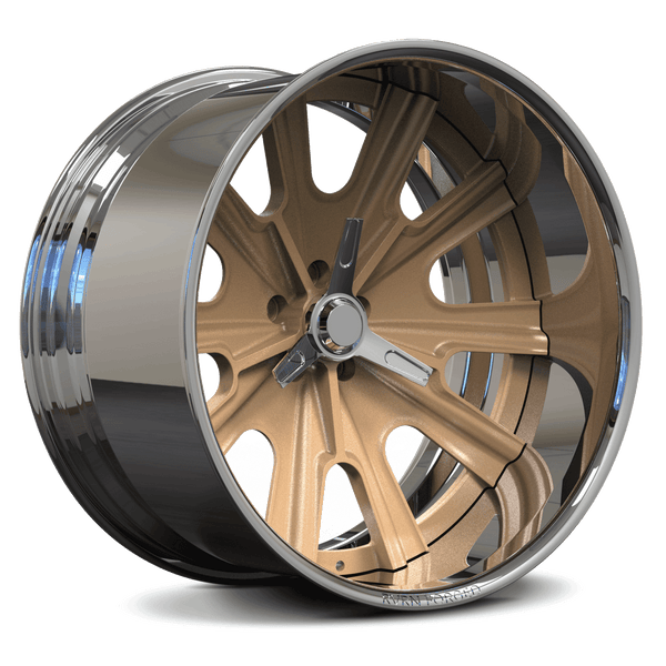 Bronze custom forged RV-DF67 wheel by RVRN Wheels for 1967 Ford Mustang GT, machined from aerospace-grade 6061-T6 aluminum alloy-RVRN custom forged 2-piece rims series