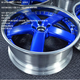 Custom blue deep dish 5 spoke wheels for Mustang GT, polished lip, best place to purchase 19 inch staggered chrome custom wheels