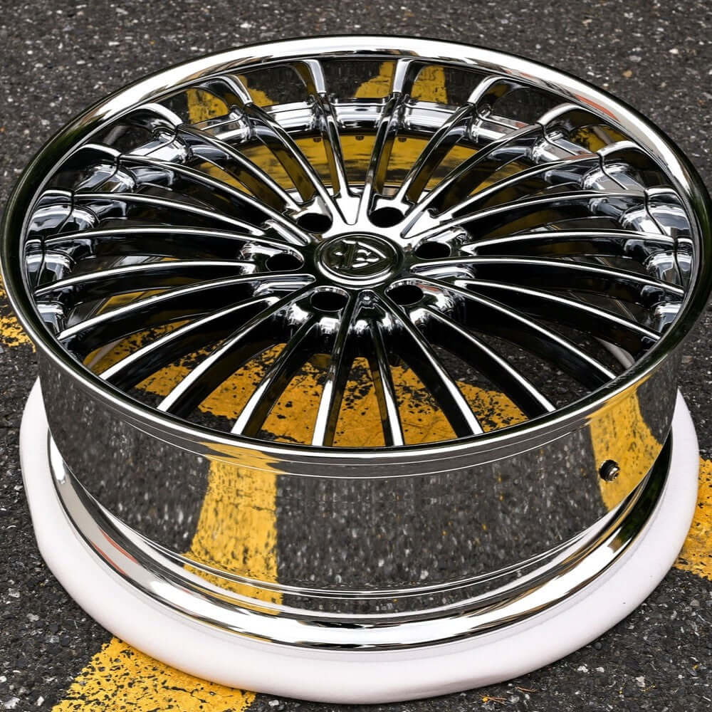 GMC Yukon wheels featuring stunning black chrome finish and unique design, ideal for custom forged truck applications.