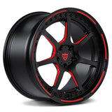 Corvette C7 Z06 custom wheels in red and black, fully forged with oem tire size. 