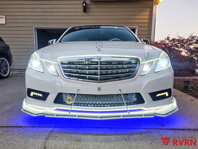 Close-up of RVRN RV-DM05 chrome forged wheel on 2011 Mercedes E350 W212 front 19x8.5