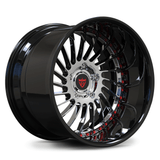 Custom forged 2-piece deep lip wheel, black finish, designed for high performance and aesthetics, ideal for deep dish rim enthusiasts.