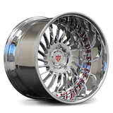 Custom forged 2-piece deep lip wheel showcasing a polished chrome finish, designed for max concavity and OEM compatibility.