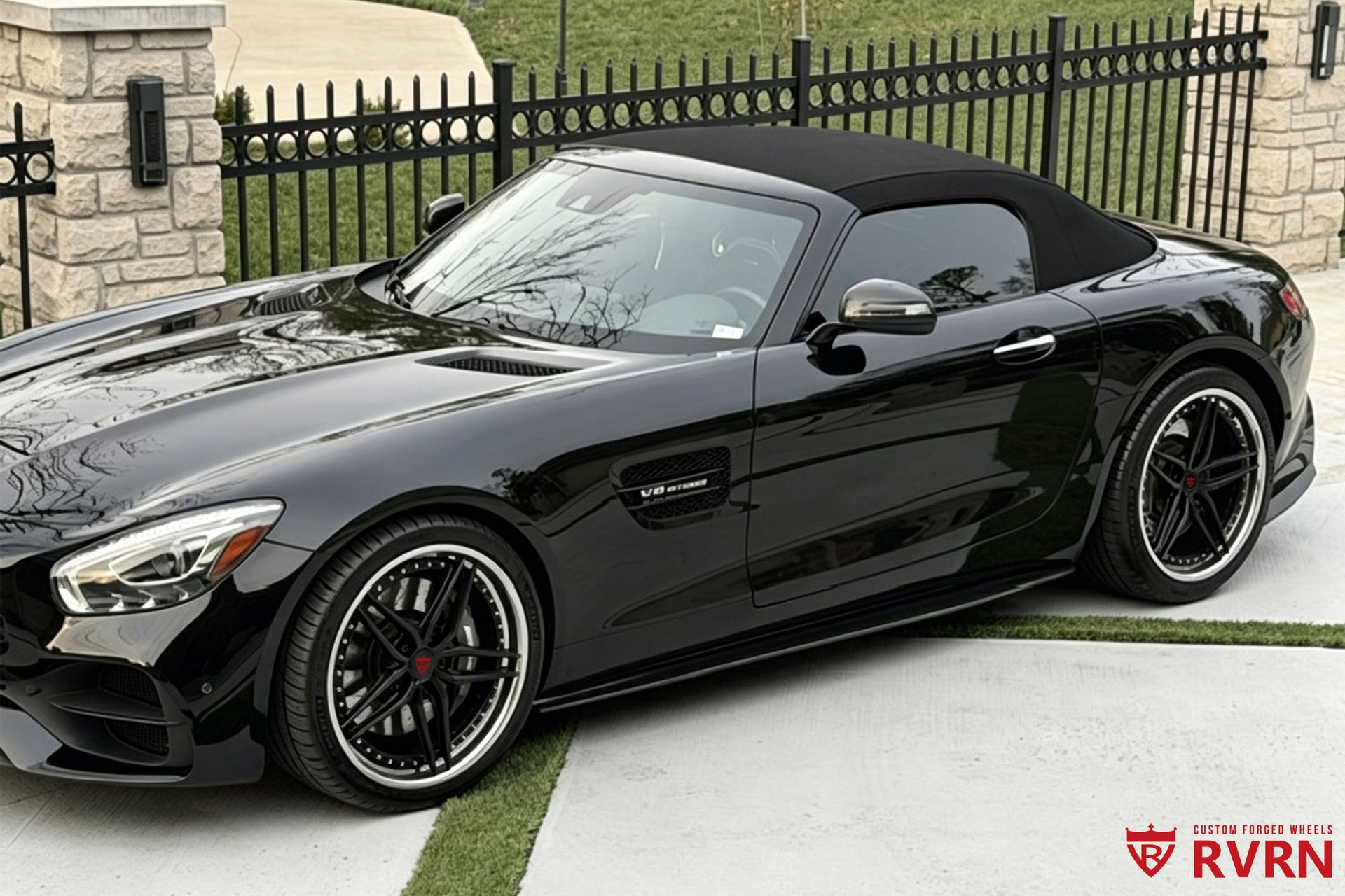 2019 Mercedes AMG GT Roadster custom forged wheels RV-DP03 gloss black chrome 20x9 front fitment