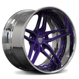 C5 Corvette 18" 5 spoke wheel in purple finish, deep dish rims, custom forged by RVRN Wheels, purple and chrome wheels