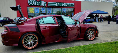 Rolling shot 2018 Dodge Charger Daytona on RVRN forged RV-DR08 deep dish wheels rose gold and red accents