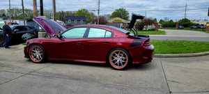Side profile 2018 Dodge Charger Daytona with RVRN RV-DR08 custom forged deep dish wheels 22-inch staggered setup