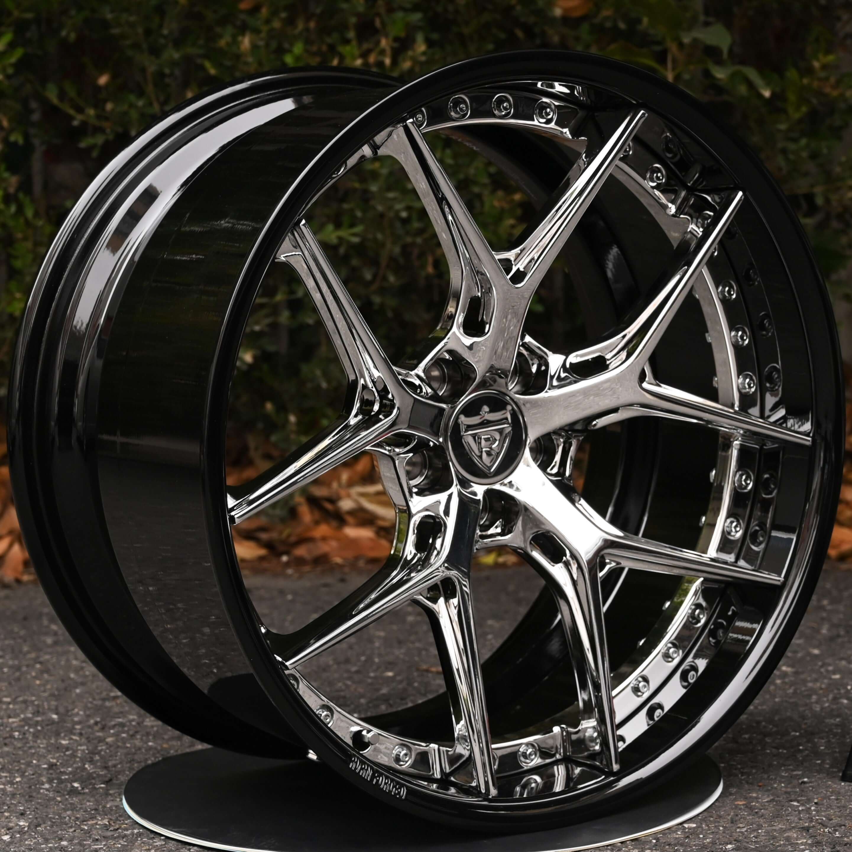 Chrome and Black custom forged wheels RV-DR08 for any vehicle