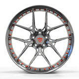 Custom forged monoblock wheel RV-DR08 with chrome finish and red accents, perfect for Shelby GT500 rims and luxury vehicles.