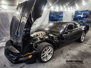 Rear view of 1994 Corvette ZR1 featuring RVRN RV-DR08D custom forged wheels, 18x12 rear setup in brushed aluminum.