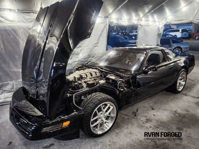 Rear view of 1994 Corvette ZR1 featuring RVRN RV-DR08D custom forged wheels, 18x12 rear setup in brushed aluminum.