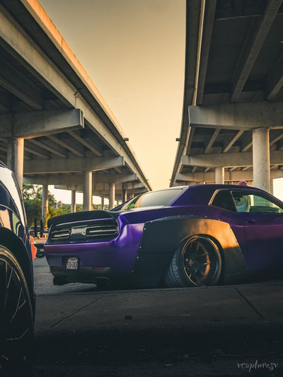Wide rear deep dish forged wheels on 2013 Dodge Challenger SRT8, RVRN RV-DR08D transparent copper and black