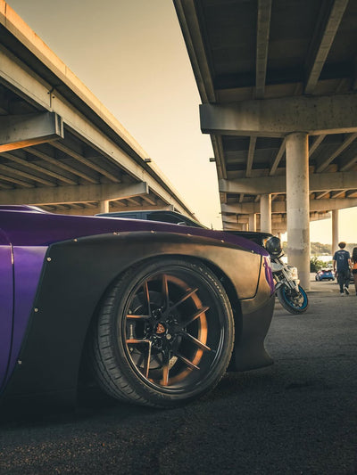 Aggressive stance 2013 Challenger SRT8 on RVRN deep dish forged wheels RV-DR08D, copper fading to black