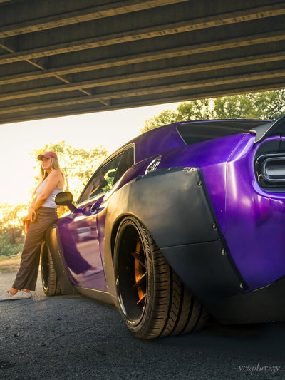 Close-up deep dish copper black RVRN RV-DR08D wheels on 2013 Dodge Challenger SRT8, 20x11 front