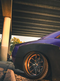 Detailed spoke view RVRN RV-DR08D transparent copper deep dish wheels on Dodge Challenger SRT8