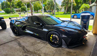 2022 Corvette C8 Z51 on RVRN RV-DR08D forged wheels — front angle view, gloss black with yellow accents