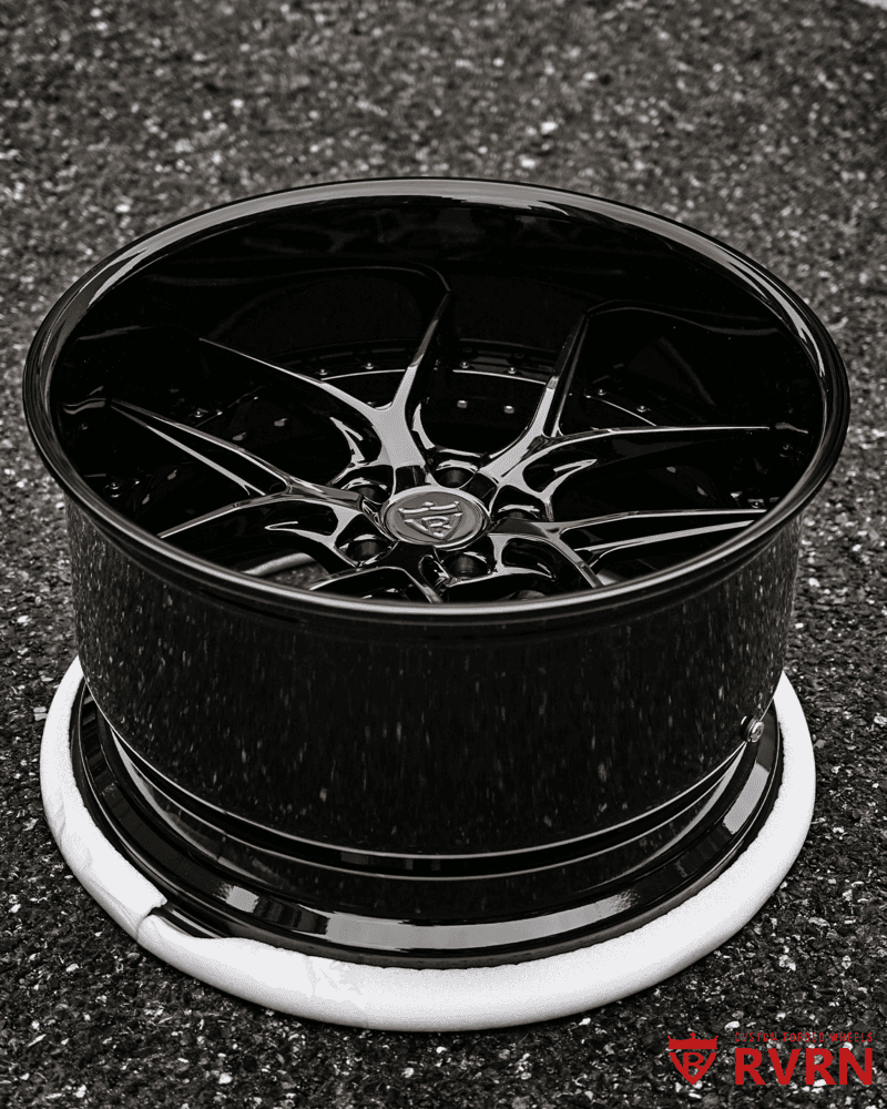 RV-DR08D forged deep dish wheels for Dodge Challenger, showcasing a sleek black finish and modern design.