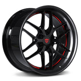 Truck custom forged wheels with 6 lug-fully forged step lip rims-Gloss Black and red, carbon fiber lips-RVRN Custom deep lip 2-piece wheels series