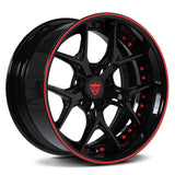 Chevy camaro custom aftermarket wheels-deep concave gloss black and red 19inch staggered custom rims- RVRN Forged RV-DR08D 