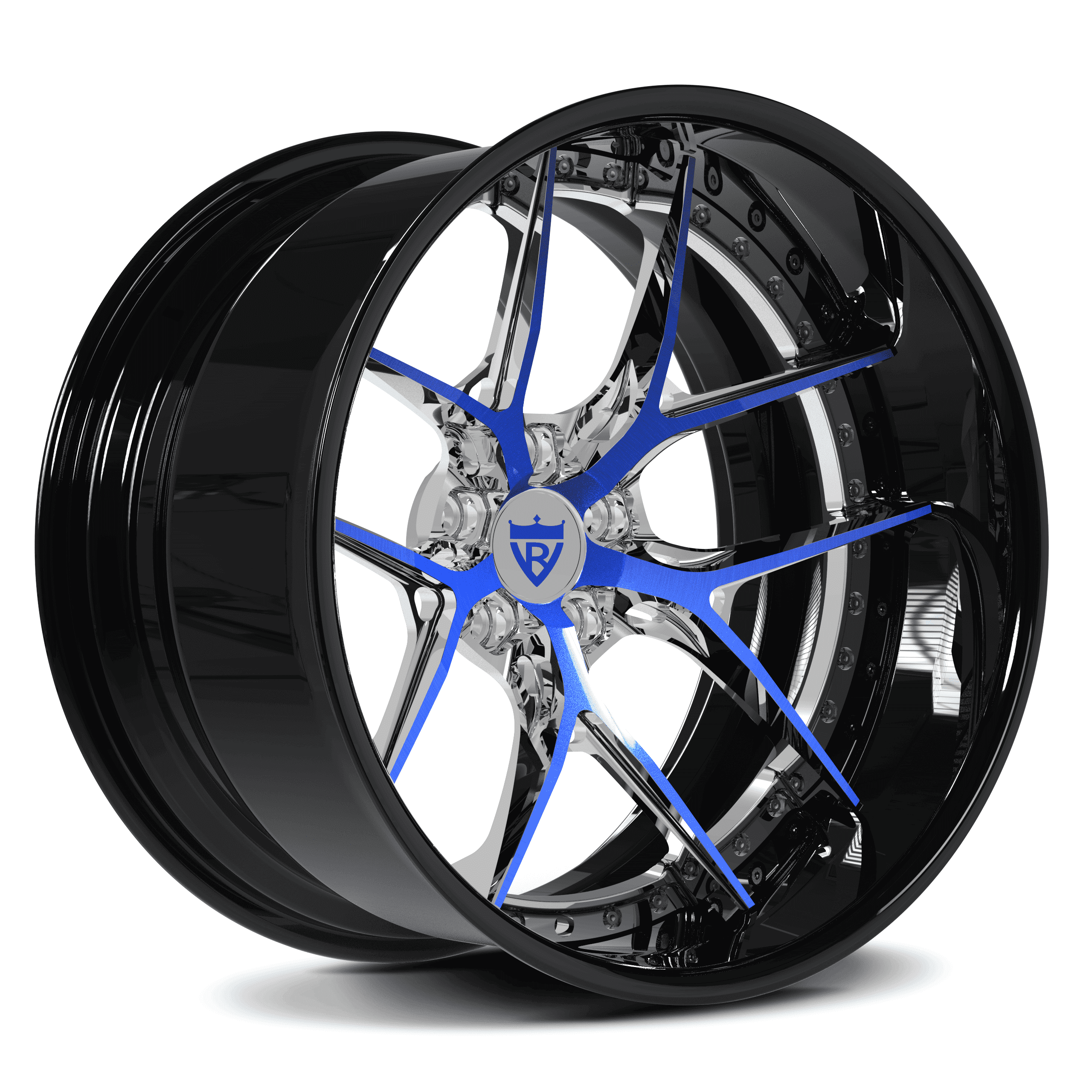 Blue and black deep dish custom aftermarket forged wheels for trucks and suvs, RVRN Wheels RV-DR08D Series