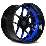 Black and blue RV-DR08D custom forged wheel for Dodge Challenger Hellcat by RVRN Wheels