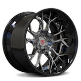 Custom chrome and black rims in a deep dish style, RVRN forged 2-piece wheels series 