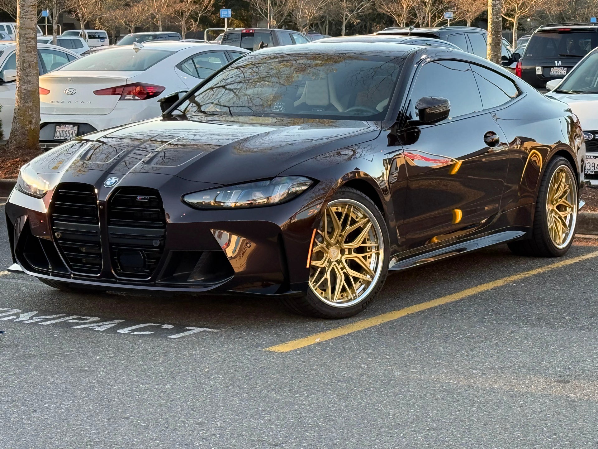 BMW M4 Competition custom lightweight forged multi spoke wheels RV-DR19 20x10 20x11 Champagne Gold chrome wheels side profile