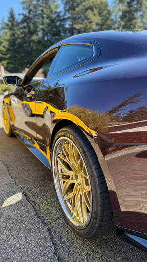 custom lightweight M4 wheels RV-DR19 multi spoke design Champagne Gold chrome finish 20x10 20x11 performance wheels