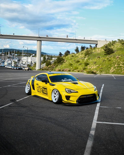 Close-up of RVRN RV-DS01 6-spoke deep dish forged wheel on Scion FRS JDM setup