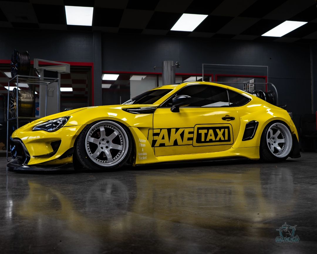 A Yellow 2015 Scion FRS sitting low on custom RV-DS01 forged wheels-RVRN Wheels