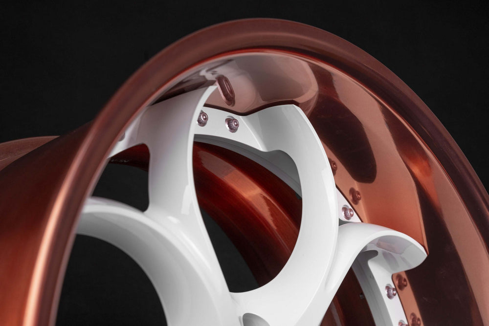 Custom forged rose gold wheels for Charger Hellcat with detailed design, hellcat charger forged deep dish wheels