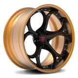 Custom 2-piece forged wheel for Audi R8, featuring black and gold finish, designed for enhanced performance and style.
