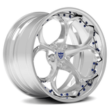 Custom 2-piece forged wheel, 17-26 inch, designed for Audi R8, featuring a polished aluminum finish.