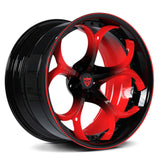 Custom 2-piece forged wheel in black and red, showcasing a sleek design for Audi R8 aftermarket wheels.