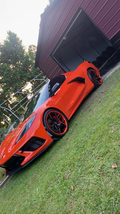 Corvette C8 Stingray custom wheels RVRN DS74 rear quarter angle