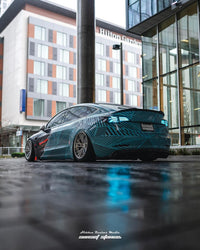 Low side shot Tesla Model 3 on RVRN RV-DT01 forged wheels performance stance