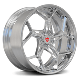 Custom forged 2-piece wheel with a sleek chrome finish, showcasing a modern design for high-performance vehicles.