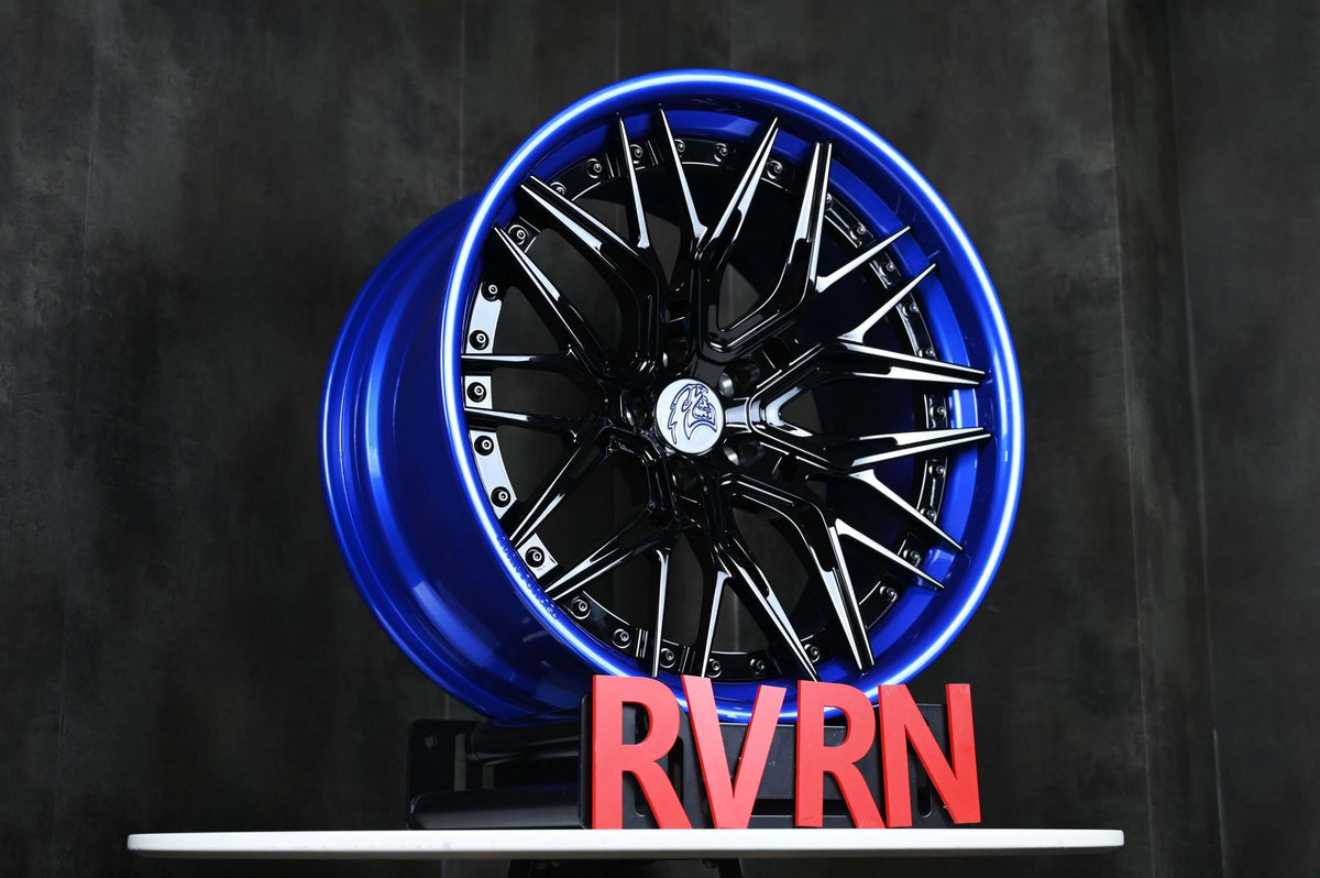 2023 Dodge Charger Hellcat Redeye Custom Aftermarket Super Concave Wheels-Blue and Black rims-RVRN Forged C081 Series